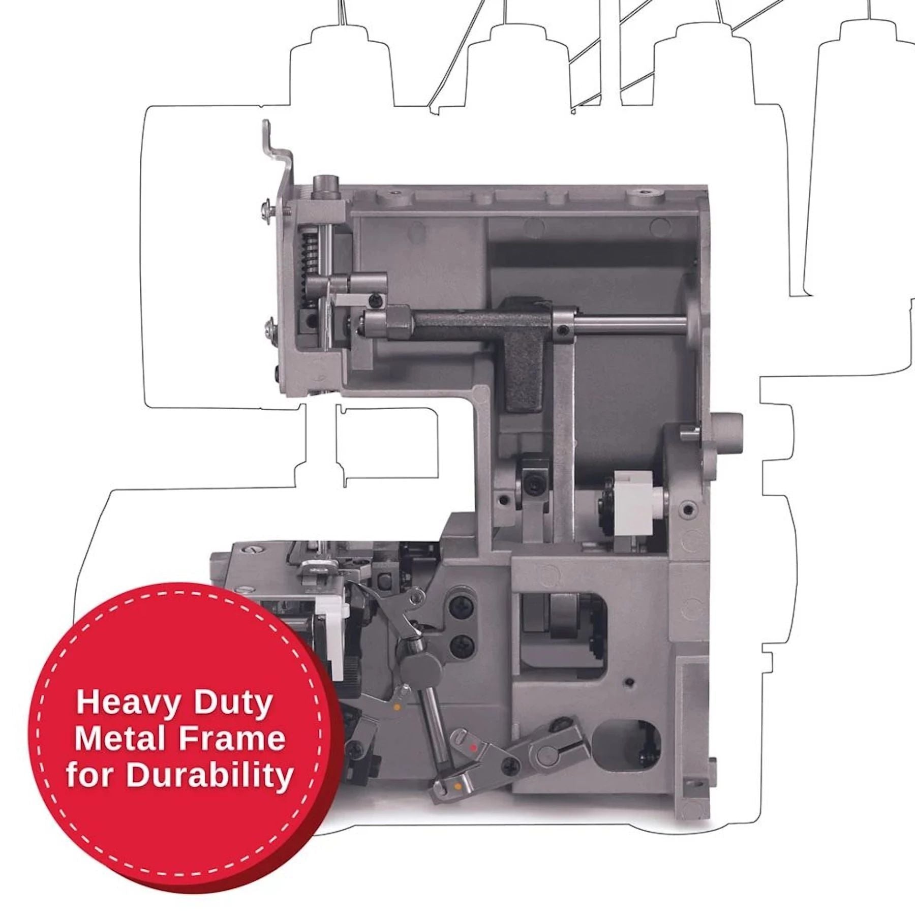 Xray view o f the heavy duty frame used inside the HD0450S Heavy Duty Serger.