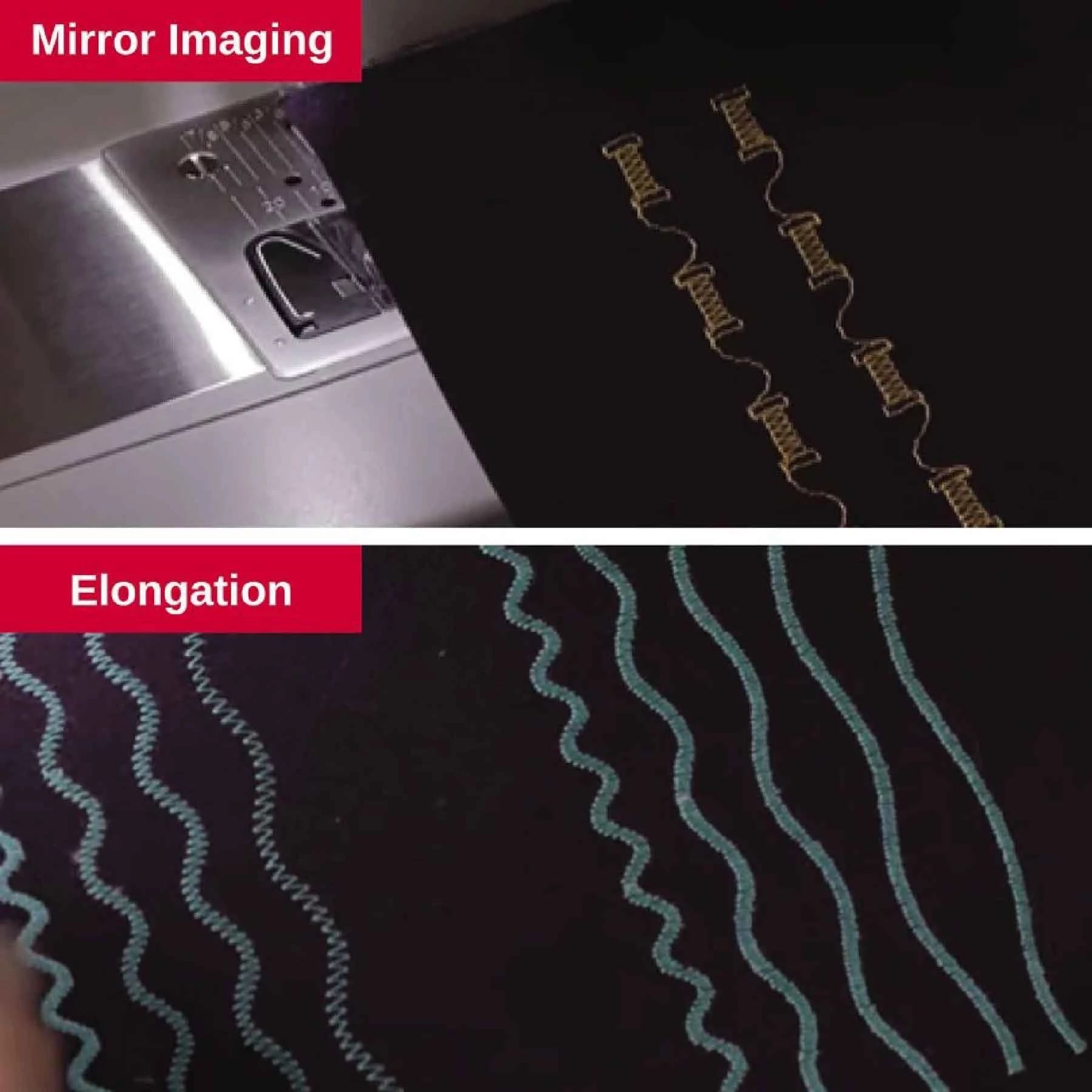 Example image of mirror imaging and elongation features of the Singer Heavy Duty 6800C computerized sewing machine.