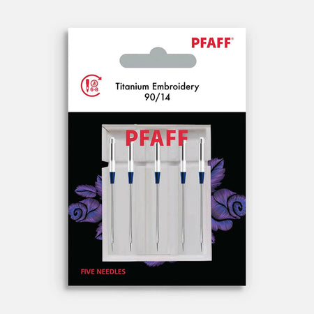 PFAFF® Agujas de Bordar de Titanio Tamaño 90/14 Paquete de 5