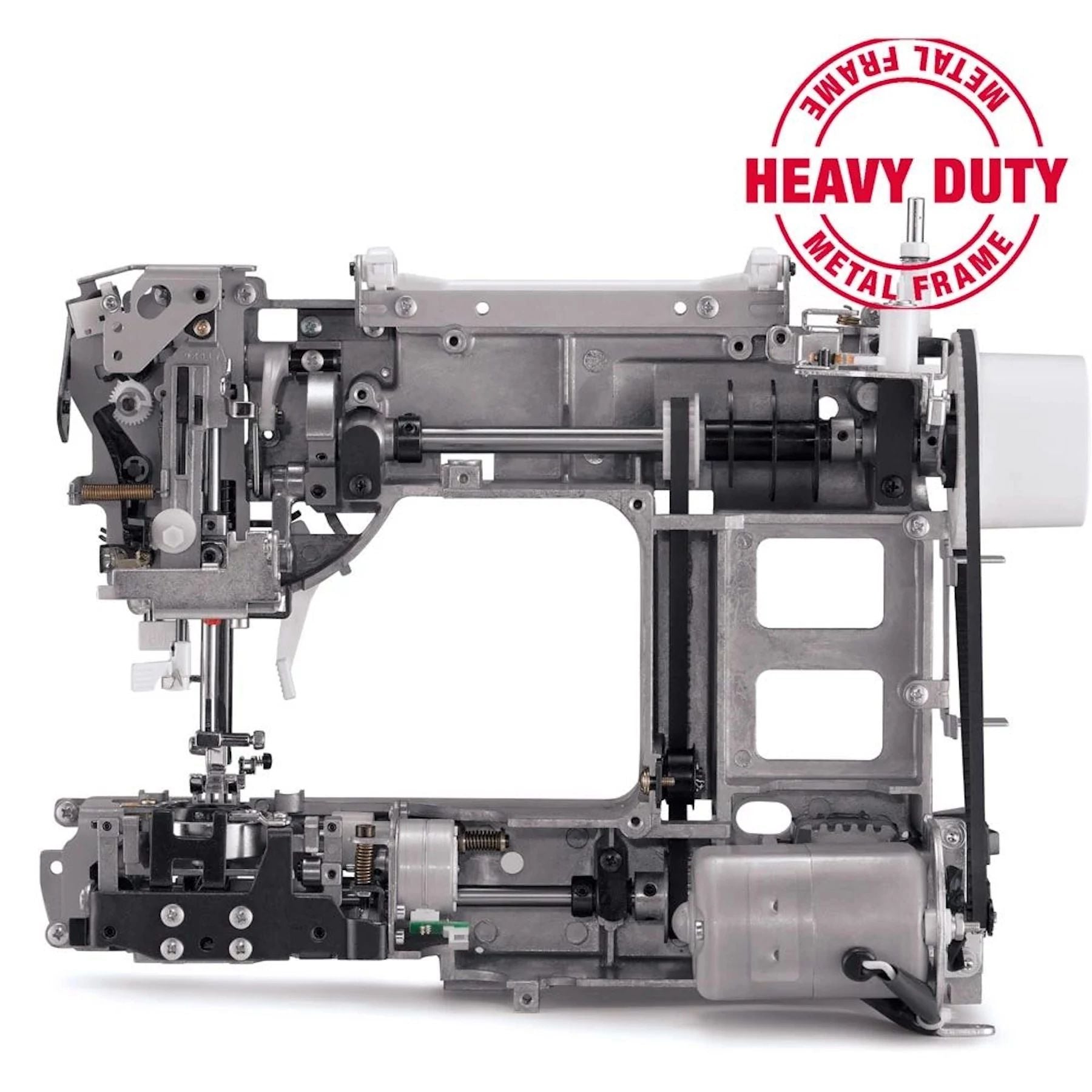Kraftig metallramme som er inne i Singer Heavy Duty-maskiner.